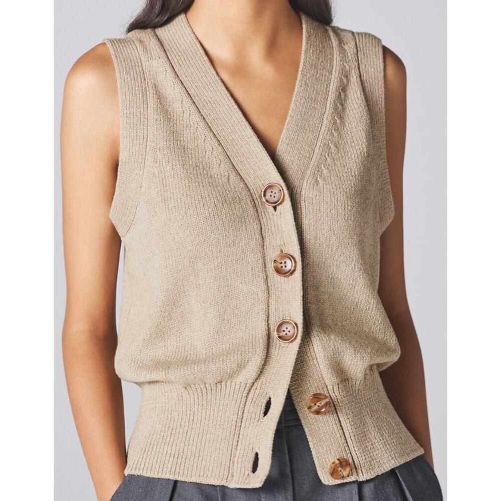 $525 Adeam x Carolyn Murphy Button Front Sora Vest Beige XS